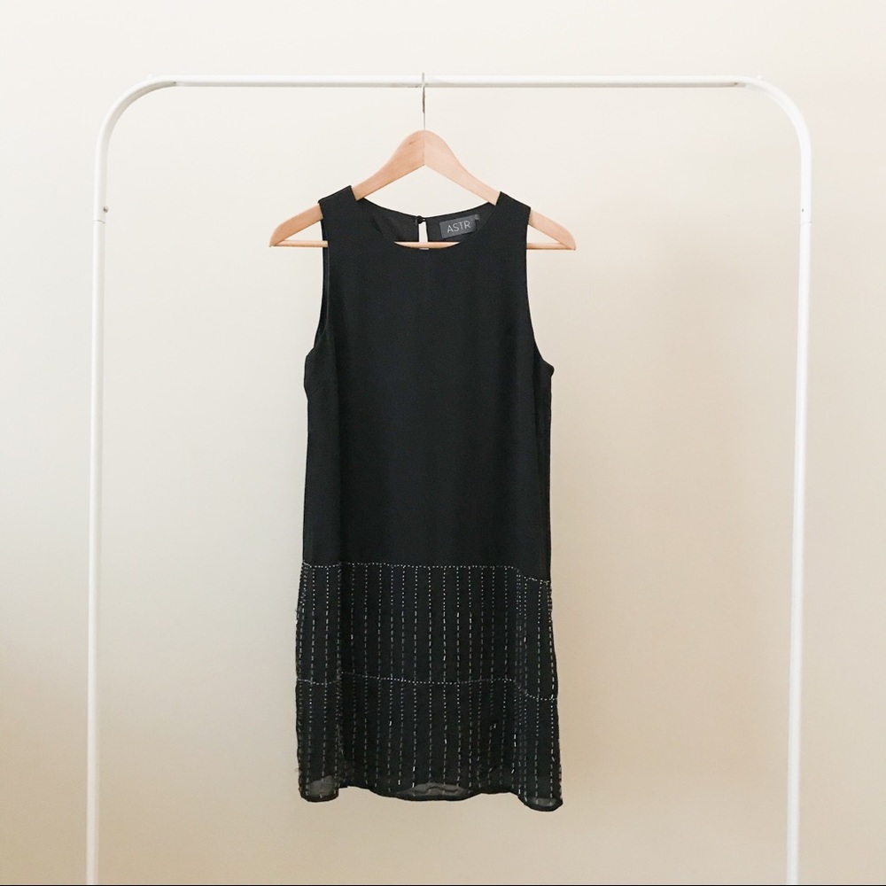 | ASTR | Black Beaded Shift Dress | Size S |